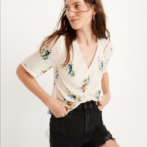 Once worn Madewell Silk Shirred-Front Top 00